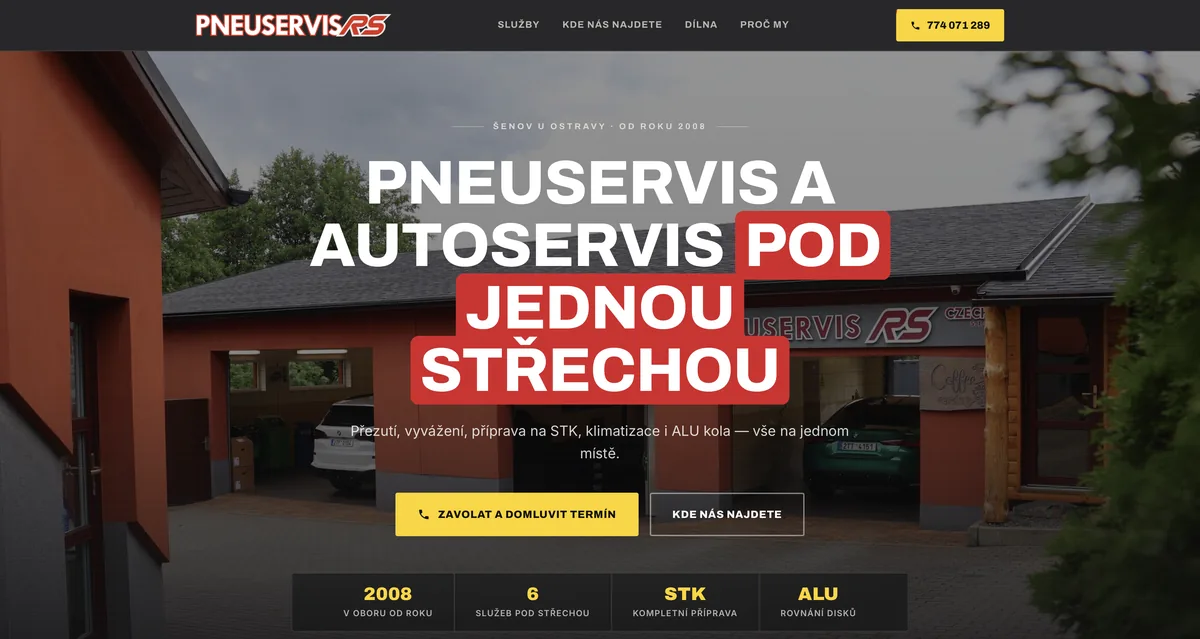 Hlavní stránka webu PNEUSERVIS RS